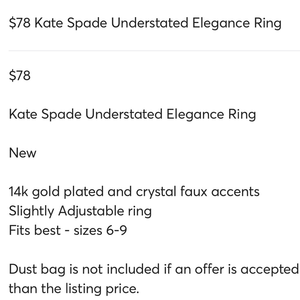 $78 Kate Spade Understated Elegance Ring - Picture 4 of 6
